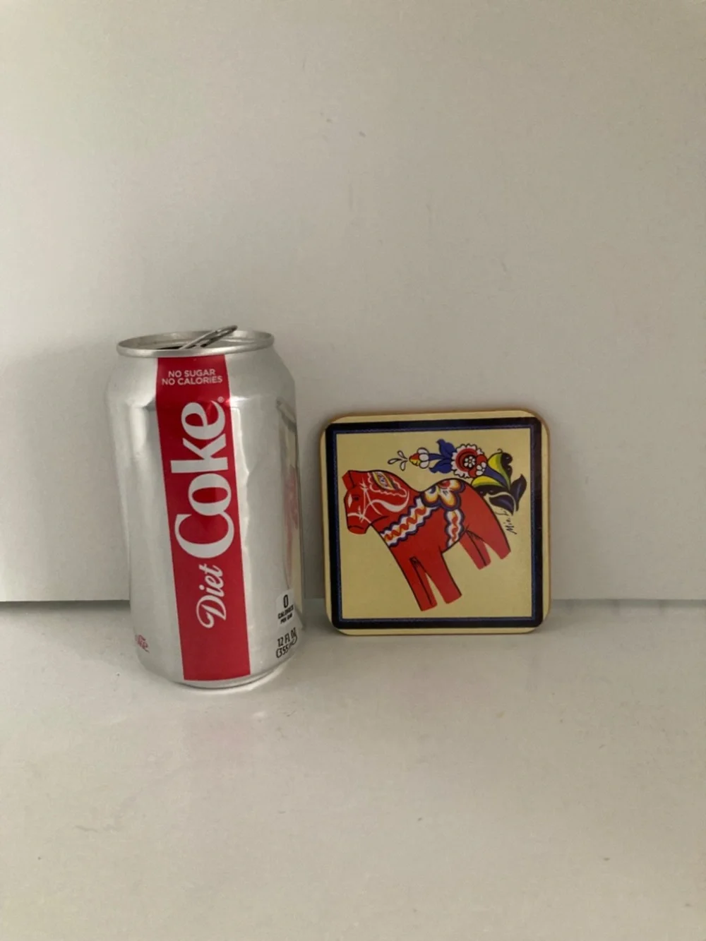 Scandinavian Dala Horse Coasters Set of 6 Cork Back Signed Mia L Swedish EUC